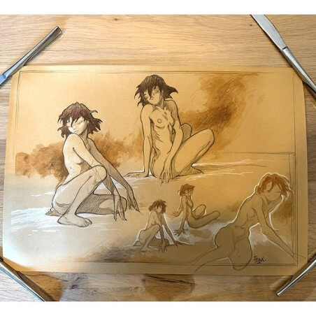 Frank Pé / Original / Mine de plomb et aquarelle / Signé / 50 X 35 cm