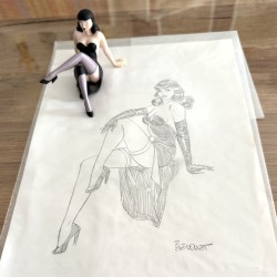 Original Berthet / Pin-up / Crayonné Noir / A4 / Signé + Statuette 3D