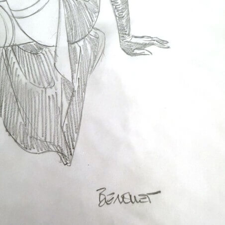 Original Berthet / Pin-up / Crayonné Noir / A4 / Signé + Statuette 3D