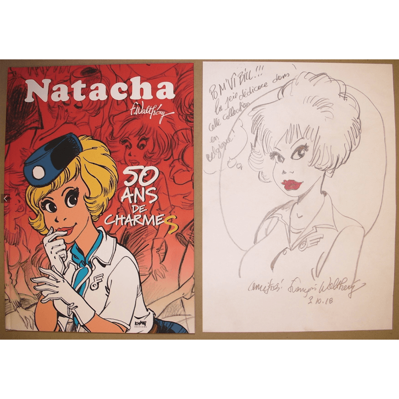 Natacha / 50 jaar charmes / Originele tekening met handtekening van Walthéry / C / (2018/2020) Natacha / 50 jaar charmes / Originele tekening met handtekening van Walthéry / C / (2018/2020)